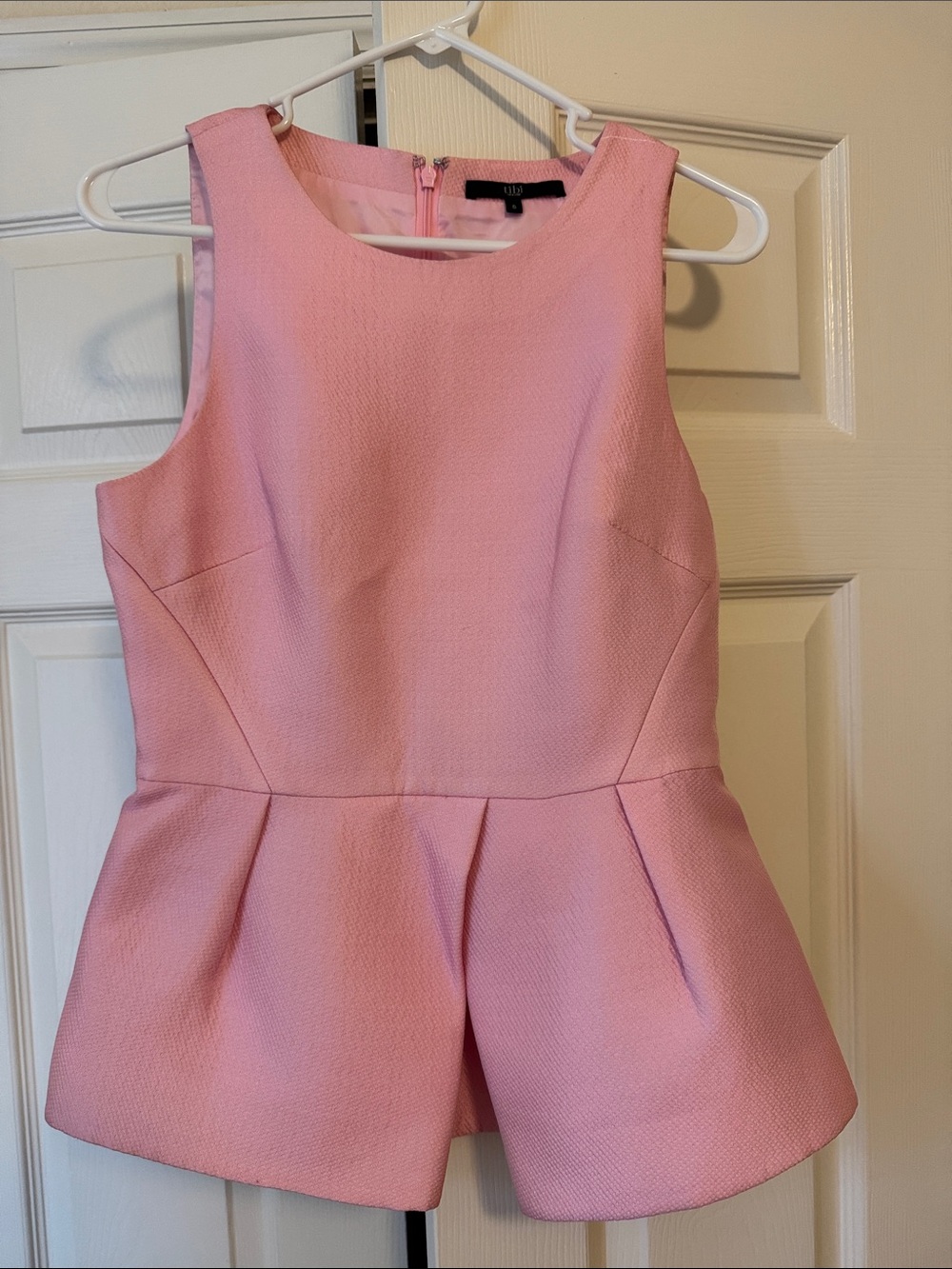Tibi Pink Textured Sleeveless Peplum Top
